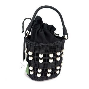 Kate Spade x Target Basket Bucket Bag Pearl Embellished Black Purse Wicker